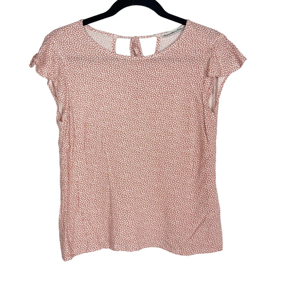 Abercrombie & Fitch XS Orange Ditsy Floral Flutter Sleeve Keyhole Tie Back Top